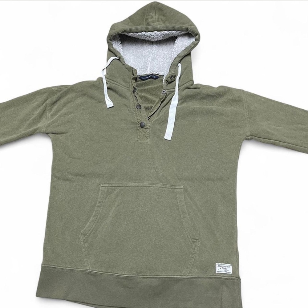 Abercrombie & Fitch Hoodie Womens Small Green Outdoors Sherpa Lined Hood Casual